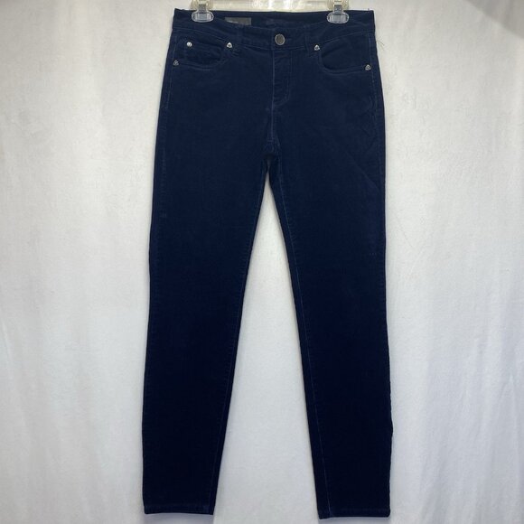Kut From The Kloth Diana Skinny Corduroy Mid-Rise Pants Women Sz 4 Navy Stretch - Picture 1 of 16